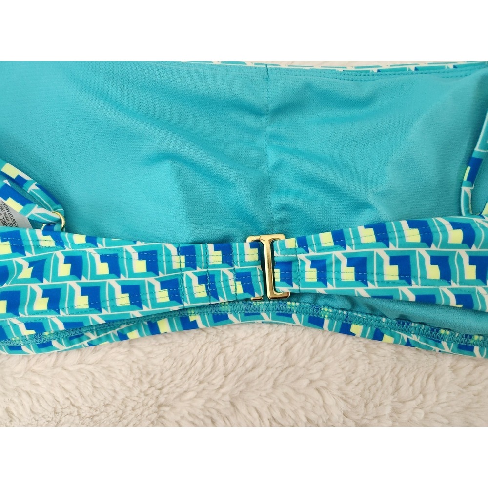 Time and Tru Bikini Swim Top L 12-14 NWT Blue Green Geometric Bandeau Swimwear - Picture 5 of 7
